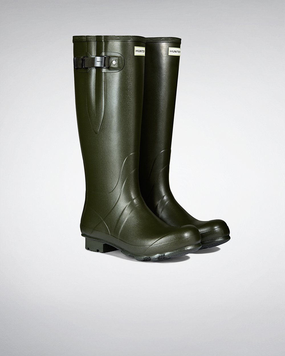 Botas de Lluvia Altas Hunter Hombre - Norris Field Side Adjustable Neoprene Lined - Verde Oscuro Oli